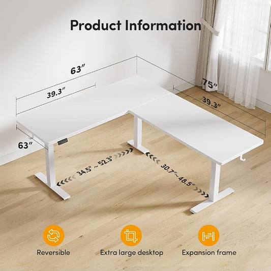 Cubiker 75 * 63" L Shaped Standing Desk, Reversible Corner Standing Desk, Suitable for Home Office, White