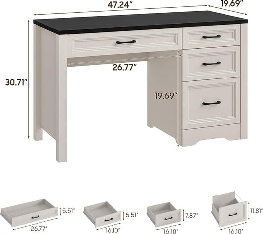 Vabches Farmhouse Executive Desk with Storage and Ample File Drawer, Rustic Large Home Writing Desk for Bedroom, Black