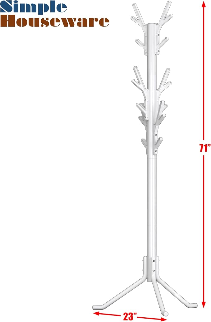 Simple Houseware Standing Coat and Hat Hanger Organizer Tree Shaped Rack for Entryway, Bedroom, and Hallway, 18 Hooks, White