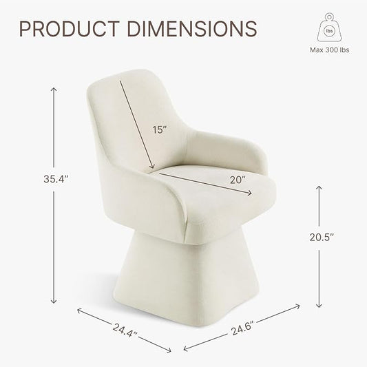 KISLOT Swivel Dining Chair Set of 1, Mid Century Modern Chair Fabric Upholstered Armchair with Armrest & Ergonomic Backrest for Dining Room, Kitchen, Bedroom, Living Room, Beige