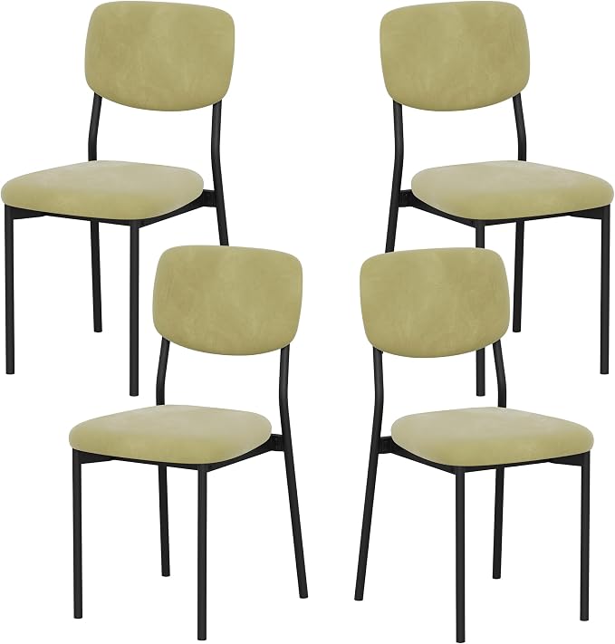 Einhomn Upholstered Dining Chairs Set, Modern Stackable Dining Room Chairs with Soft Velvet Backrest, Kitchen Chairs with Sturdy Metal Legs for Living Room, Restaurant, Set of 4,Light Green