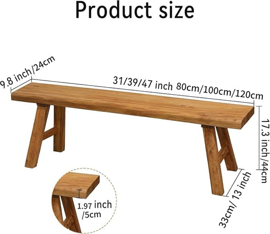 Wooden Bench Indoor Farmhouse Skinny Entryway Bench Hallway Foyer | Rustic Indoor Bench for End of Bed, Norrow Solid Wood Benches for Bedroom Living Room(39.37in)