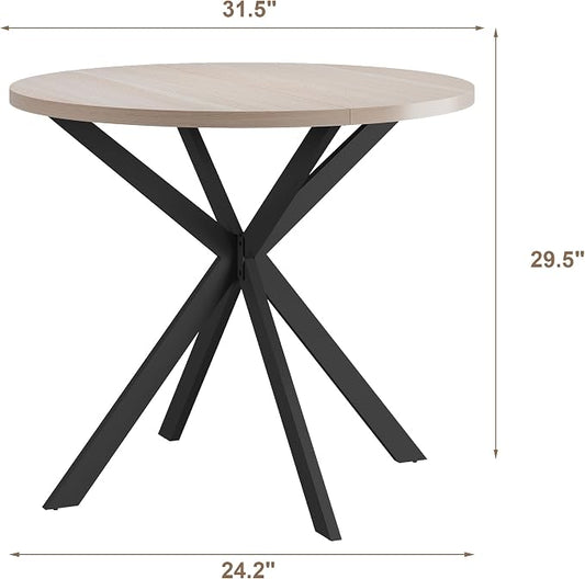 ChooChoo Round Dining Table for 2, Farmhouse Wood Kitchen Table, Circle Dinner Table for Kitchen & Dining Room, Small Space, 31.5In, Natural Oak