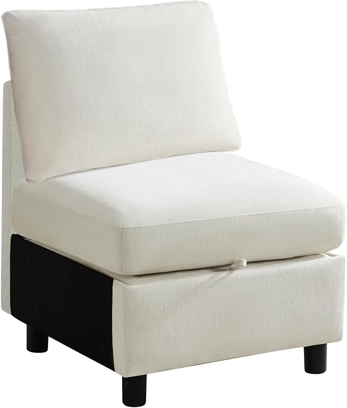 WUTUTUEE Middle Seat Module for Modular Sectional Couch Sofa, Living Room Accent Armless Sofa Chair with Storage & Pillow, Modern Side Sectional Middle Unit, Chenille Beige