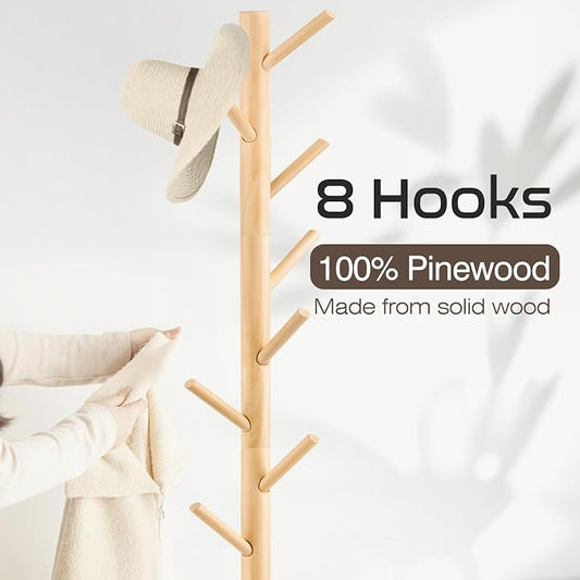 WANGMUXIA Coat Rack, Freestanding Coat Rack with 8 Hooks and 3 Adjustable Size Tree Coat Racks for Bedroom, Hallway, Entrance, Office, for Hats, Coats, Scarves, Handbags