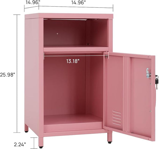 ALBAD Compact Metal Nightstand with Lockable Cabinet and Open Shelf, Modern Bedside Table, Versatile Side Table for Bedroom, Living Room, or Office (Pink, 26" H-Lockable Door)