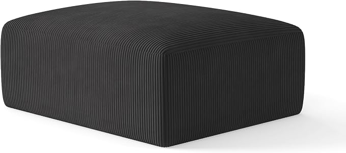 40" Oversized Square Corduroy Ottoman Pouf - Poofy Soft Foot Rest with Foam Chunk Filling, Movable Large Ottoman Pouf Footstool for Living Room Sofa Couch Bedroom, Black(1 Piece)