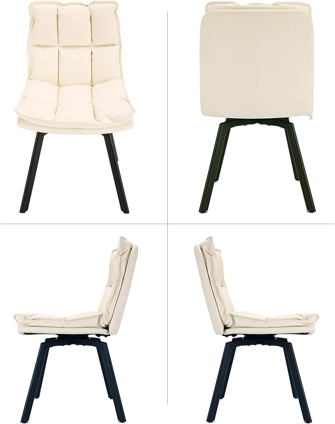 BedsPick 360° Swivel Dining Chair Set of 6 - Faux Leather Upholstered Kitchen Chair, Mid Century Modern Dining Room Chair with Metal Legs for Kithcen/Living Room/Reception/Office, Beige