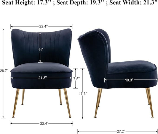 DUOMAY Modern Accent Chair Set of 2 Velvet Slipper Chair with Gold Legs Wingback Side Chair for Living Room Bedroom Entryway Small Corner Chair for Space Saving, Black