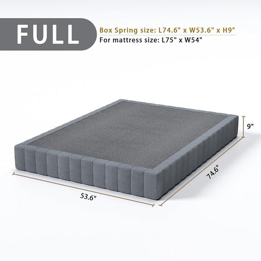 SHLAND Box Spring Full 9-Inch, Heavy Duty Metal Full Size Box Springs Mattress Foundation with Fabric Cover,Easy Assembly