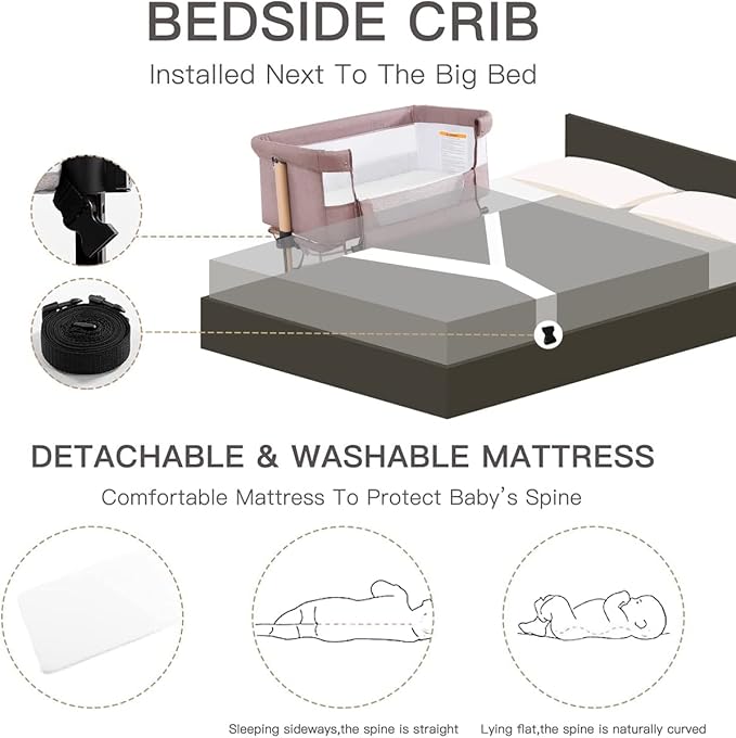 Soobaby 3 in 1 Baby Crib, Bassinet Bedside Crib Adjustable Portable Bed for Infant,Baby Newborn Must Have Bed,Khaki