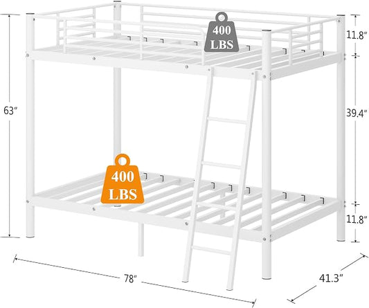 SDHYL Twin Over Twin Bunk Bed,Heavy Duty Metal Bed Frame with Stairs,Space Saving,Ideal for Dorms and Small Rooms,White