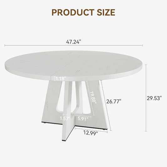 GAOMON 47 Inch Round Dining Table for 4-6 People, Circle Dinner Table with Wooden Cross Pedestal Base, Farmhouse Kitchen Furniture for Dining Room, Living Room, Kitchen (Table Only) - Antique White
