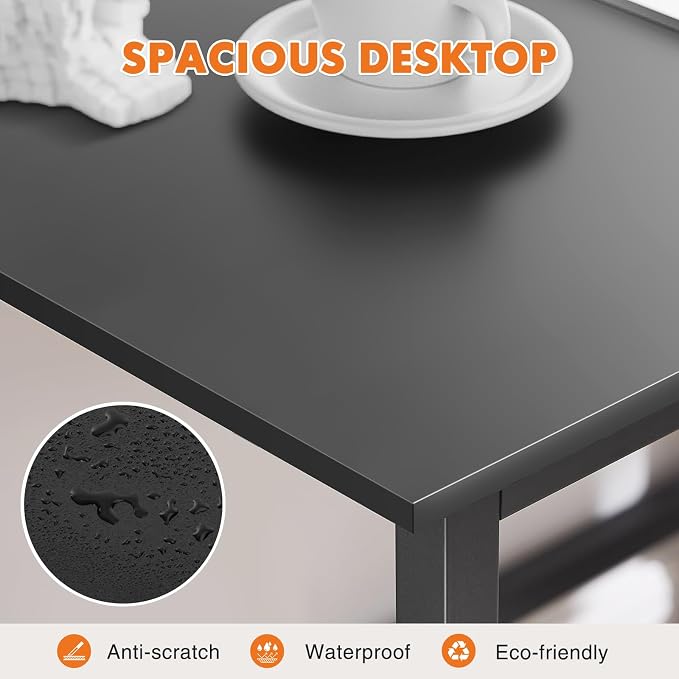 Sweetcrispy Small Computer Office Desk 40 Inch Student Study Writing Work with Metal Frame Wood Tabletop Modern Simple Home Bedroom PC Table - Black, Compact Sturdy Desk for Laptop, Study, Gaming