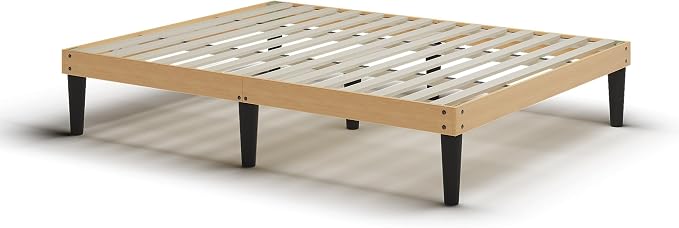 Yumori 12.9 Inch Minimalist Style Full Size Bed Frame, Wood Platform Bed with Wood Slat Support, No Box Spring Needed, Easy Assembly, Natural