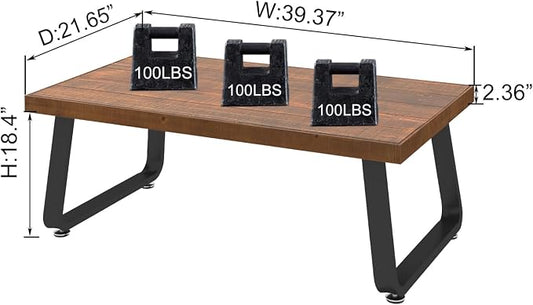 IBF Rustic Coffee Table, Industrial Solid Wooden Tea Table, Farmhouse Real Wood Center Coffee Table, Modern Minimalist Rectangle Cocktail Table, 39 in