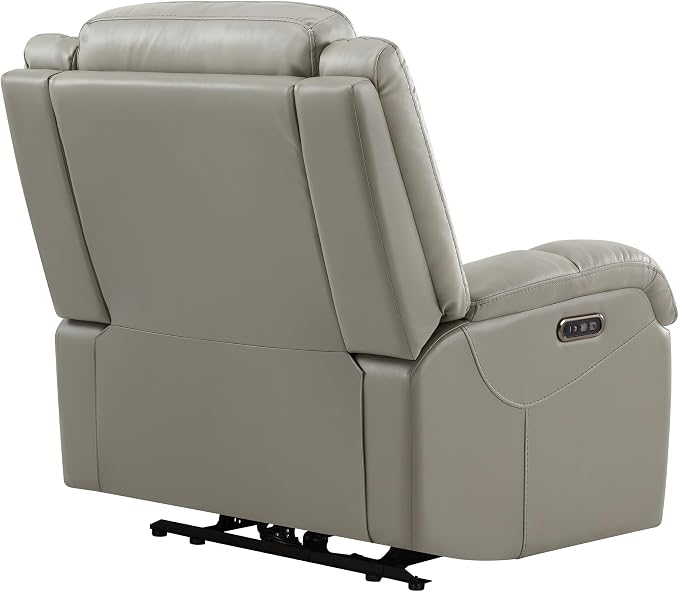 Watson & Whitely Oversized Genuine Leather Power Recliner Chairs for Big and Tall, Wall Hugger Recliner with Power Headrest & Charging Ports, Extra Large Reclining Chair for Living Room, Grey