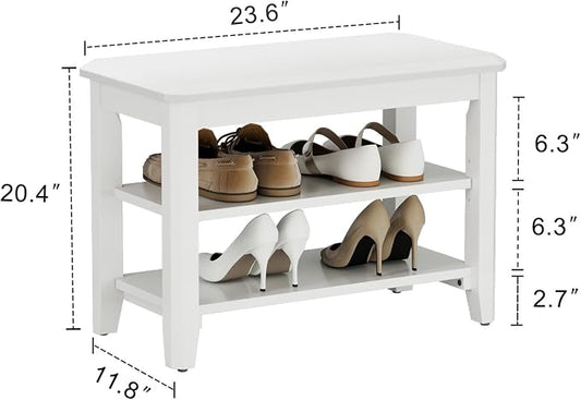 AQIMUELE Wood Shoe Rack Bench for Entryway, 2 Tier Shoe Rack for Front Door Entrance, Shoe Bench with Shoe Storage for Entryway, Bedroom, 23.6"