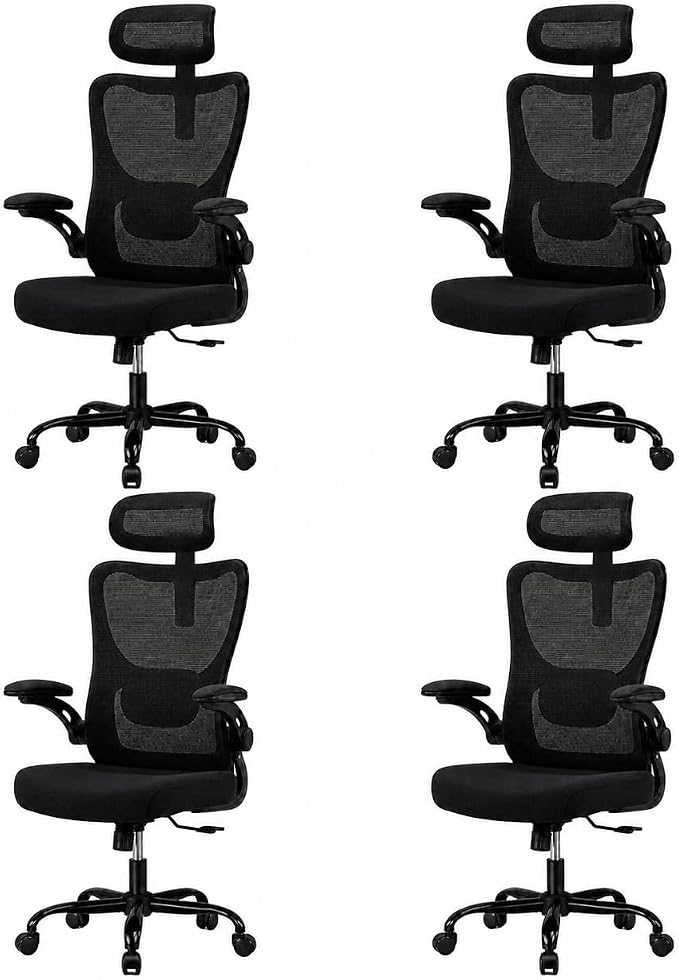HUANUO Ergonomic Office Chair, High Back Computer Desk Chair with Adjustable Lumbar Support and Headrest, Comfy Gaming Chair with 3D Armrests, Home Office Rolling Chair, Max Load 300 lbs, Pack of 4
