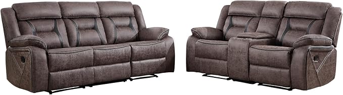 EBELLO Manual Recliner Sofa Set, Faux Leather Reclining Living Room Furniture Set, Included Loveseat and 3 Seat Manual Recliner Sofa, Grey(Loveseat+Sofa)