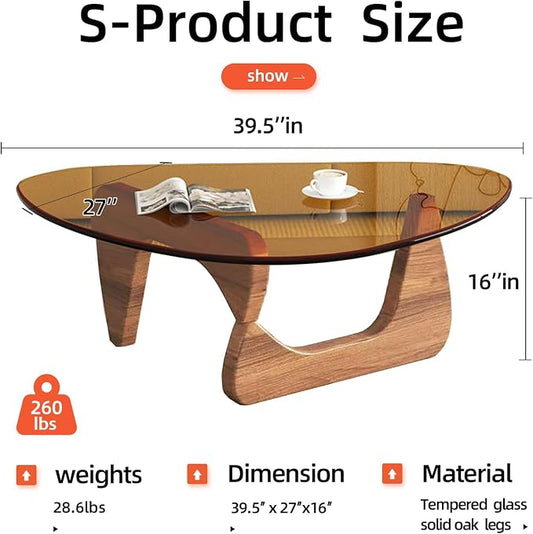 Mid Century Modern Glass Coffee Table, Coffee Table for Living Room, Noguchi Coffee Tables,Suitable for Bedroom Living Room Reception Office Tables (Walnut/Brown, ML)