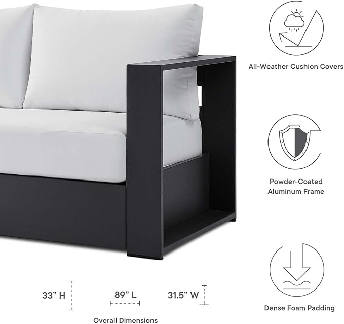 Modway Tahoe Aluminum Outdoor Patio Sofa in Gray White