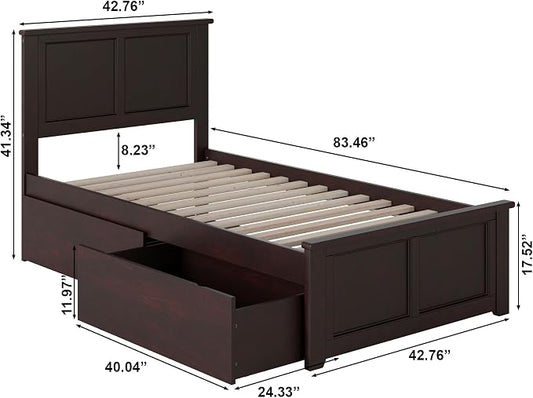 AFI, Madison Twin XL Platform Bed with Matching Footboard & Storage Drawers, Espresso