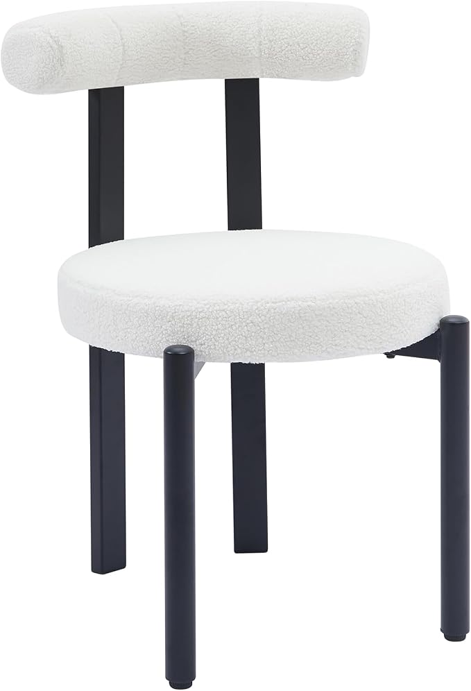 Boucle Dining Chairs Set of 4 Mid Century Modern Dining Chairs Round Cushion Dining Room Chairs with Curved Back and Black Metal Legs for Kitchen, Living Room, Bedroom (Beige)