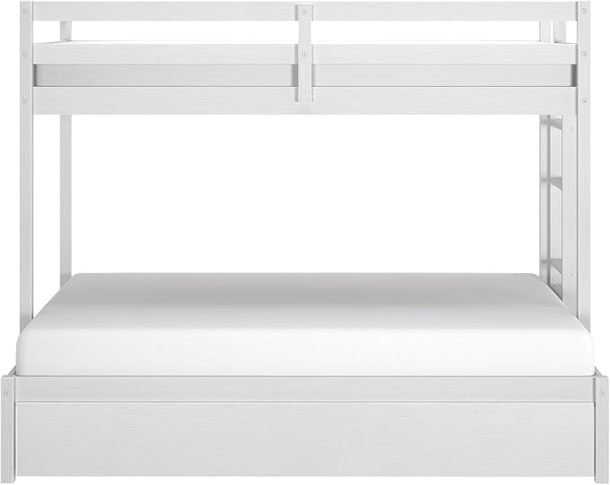 Grain & Grove Bear Twin Over Full Bunk Bed with Storage Drawers, Sturdy Bunk Bed Frame for Kids, Plywood Bunk with Ladder, Guardrail, and Slats, No Box Spring Required, Brushed White