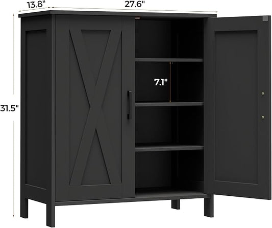 Homleke Farmhouse Shoe Cabinet with 2 Barn Doors & Wood Legs, 5-Tier Shoe Storage Cabinet with 3 Adjustable Shelves, Tall Shoe Rack Organizer for Closet, Shoe Organizer for Entryway, Hallway, Black