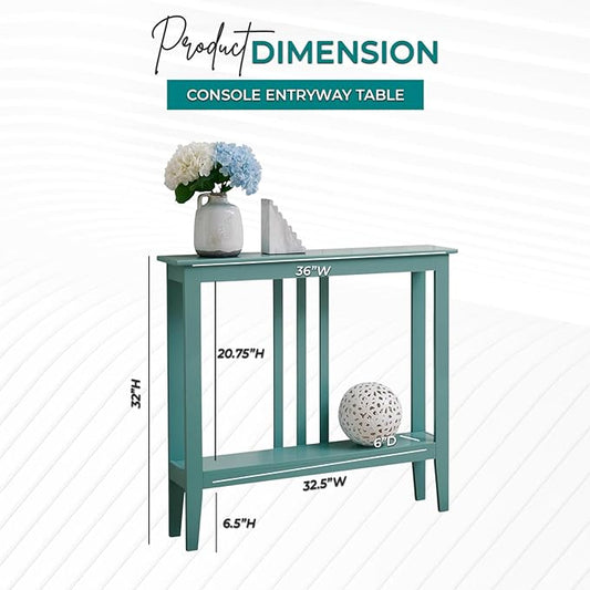 Kings Brand Narrow Console Table w/Storage Shelf, Sofa Entryway Table, Teal | Narrow Console Table with Storage Shelf – Slim Design Fits Entryways, Hallways, Behind Sofas, Shelf Décor, Books, Essentials