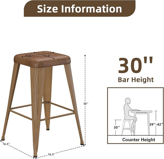 Bar Stools Set of 2, 30" Bar Height Bar Stools Backless, Upholstered Bar Stools with Metal Legs for Kitchen Island, Study Room, Cafe, Walnut