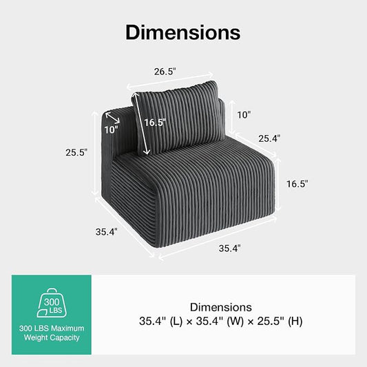 Novilla Modular Sectional Sofa, Modern Cloud Sectional Couch with Smarts Coil® Support, Upholstered Boneless Couch for Living Room Apartments Bedroom, No Assembly Required, Dark Gray (Armless Chair)
