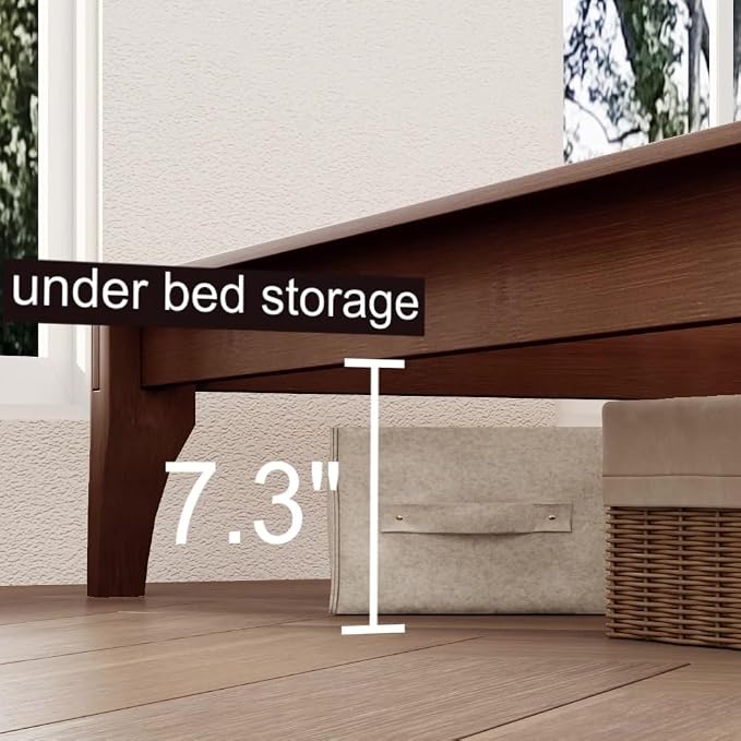 Merax King Size Bamboo Platform Bed, Mid-Century Modern Bed Frame with Upholstered Adjustable Headboard, Wood Slat Support, No Box Spring Needed, Easy Tool-Free Assembly, Brown+Beige
