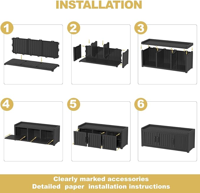 ROJIK Shoe Cabinet Waterproof UV-Resistant,Storage Bench Indoor Outdoor with Adjustable Shelves,for Entryway Bedroom,Hallway,Living Room(3 Door,Black)