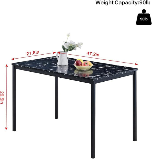 47" Faux Marble Dining Table Modern Kitchen & Dining Room Table for 4 Rectangular Dinner Table for Dining Room,Black