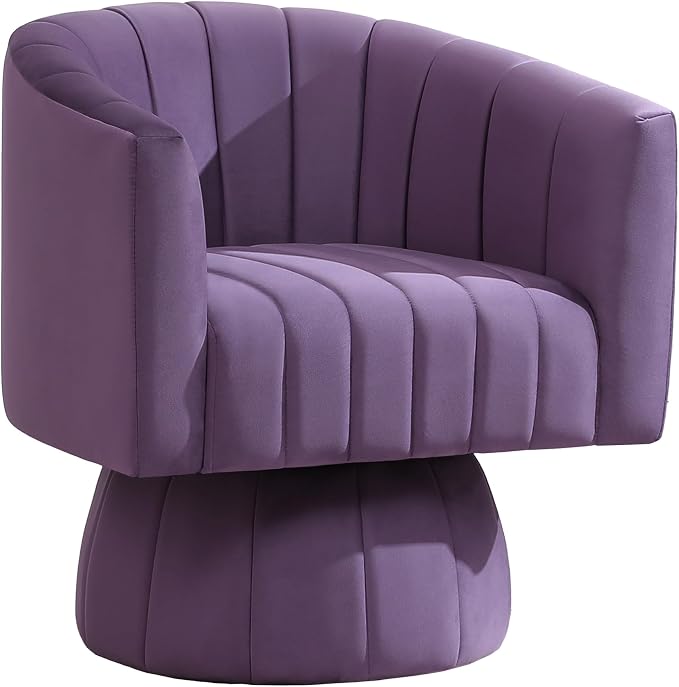 Swivel Accent Barrel Chair, Cute Comfy Small Round 360° Arm Chair. Velvet Club Reading Chair for Living Room, Bedroom, Office Purple