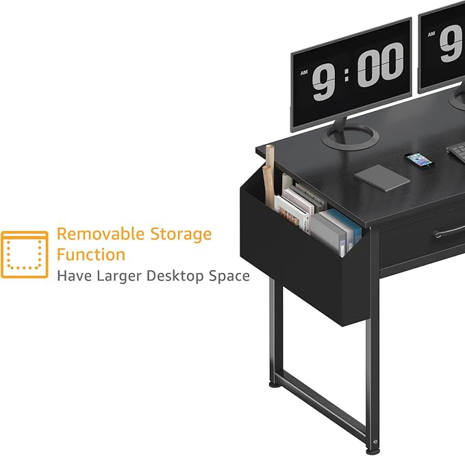 DLisiting Computer Desk with Fabric Drawers for Home Office Bedroom, 40 Inch Small Gaming Desk with 2 Drawers, Study Writing Table PC Desks, Black