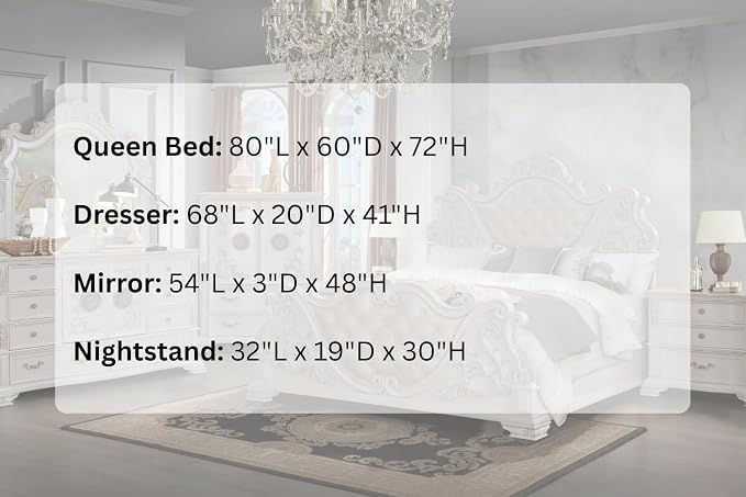 First of a Kind Santa Monica Traditional 4 Piece Queen Bedroom Set with Upholstered Tufted Headboard Elegant Classic Design Coordinated Furniture Collection, White