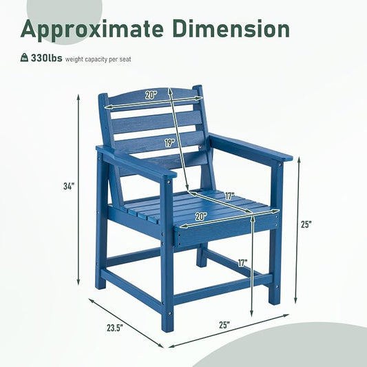 Furnimart Outdoor Dining Chairs Set of 2, Extra-Thick HDPE All-Weather Patio Armchairs with Wide Seat, Outdoor Furniture for Backyard, Garden, Lawn & Poolside, Blue