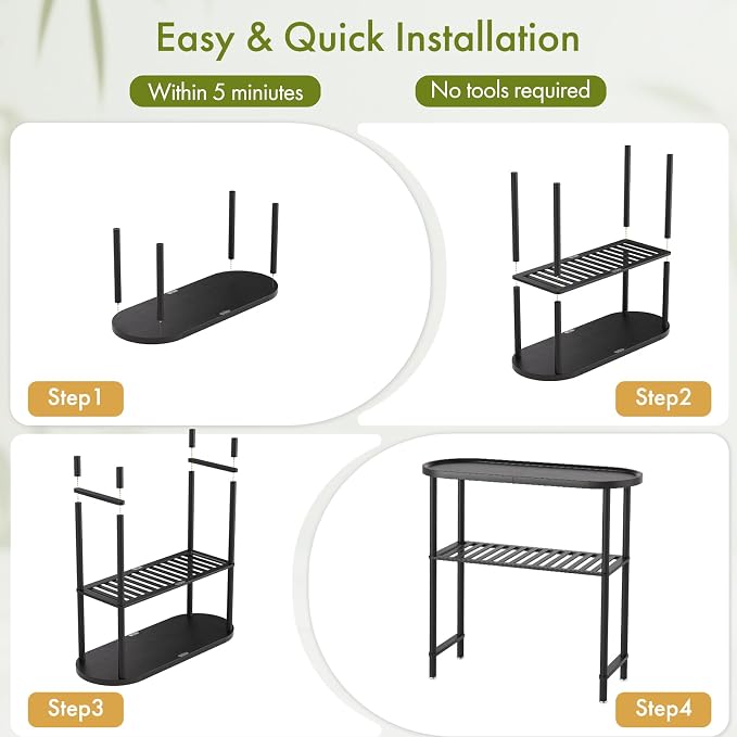 Narrow Hallway Table for Entryway, Small Console Table Black 30.7", Bamboo Plant Stand Indoor Outdoor 2-tier, Small TV Stand for Bedroom with Anti-fall Edge, Sofa Side Table 5min Easy Assembly