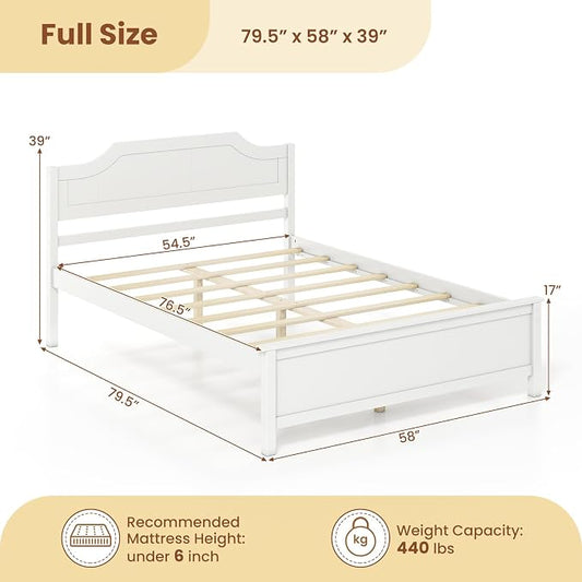 Giantex Full Size Wooden Bed Frame with Headboard, Wood Slat Support | Farmhouse Platform Bed with Heavy Duty Mattress Foundation, Under-Bed Storage, No Box Spring Needed, Easy Assembly (White)