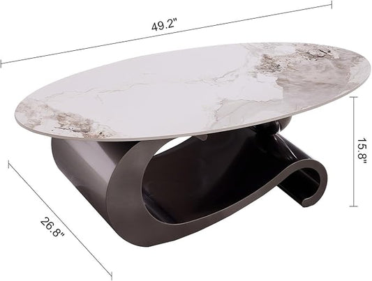 49.2-Inch Modern Oval Faux Marble Coffee Table with Sturdy Metal Base - Luxury Living Room Furniture for Home Decor | Scratch-Resistant & Easy Assembly, (Gray)