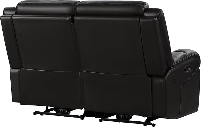 Watson & Whitely Genuine Leather Power Loveseat Recliner Sofa, 2 Seat Wall Hugger Reclining Sofa with Power Headrest & Charging Ports, Dual Recliner Sofas for Living Room, RV, Black