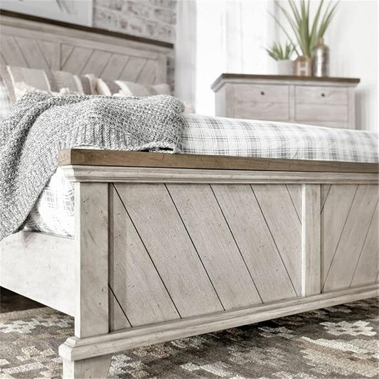 Pemberly Row Contemporary 4-Piece King Bedroom Set, Engineered Wood with Mindi Veneers, Gray Finish, Chevron Pattern, Includes Bed, Dresser, Mirror, Nightstand, Rustic Farmhouse Style