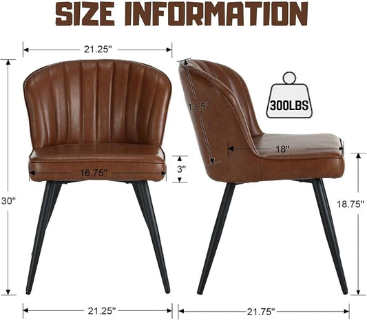 ROCITY Brown Leather Dining Chairs Set of 6 Upholstered Dining Room Chairs with Back Mid Century Modern Accent Chairs Armless Side Chairs for Kitchen/Dining Room/Living Room