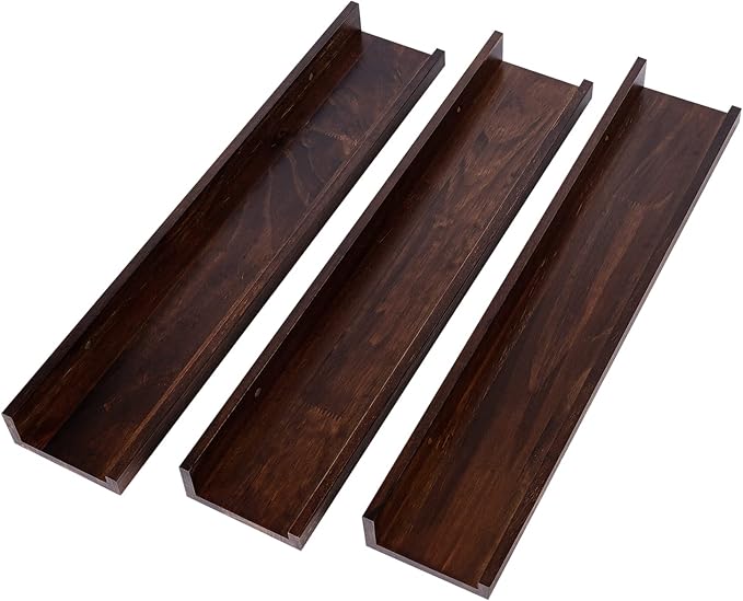 MBYD Picture Ledge 3 Same Dimensions, 24 Inch Deep Walnut Solid Wooden Shelves for Wall, Wall Mount Floating Nursery Shelf for Home, Kitchen, Office, Living Room, Bedroom, Bathroom
