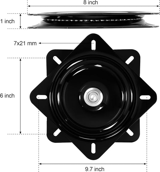 Frassie 2 Pack 8 Inch Bar Stool Chair Swivel Plate Replacement, 360 Degree Swivel Square Heavy Duty Turntable for Recliner Chair