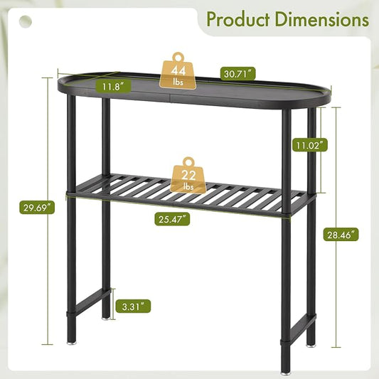 Narrow Hallway Table for Entryway, Small Console Table Black 30.7", Bamboo Plant Stand Indoor Outdoor 2-tier, Small TV Stand for Bedroom with Anti-fall Edge, Sofa Side Table 5min Easy Assembly