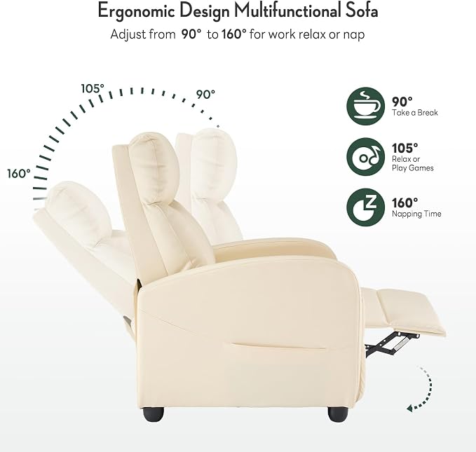 Recliner Chair, Recliner Sofa Fabric for Adults, Recliners Home Theater Seating with Lumbar Support, Reclining Sofa Chair for Living Room, Beige